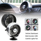 Dashboard USB fan with black and silver housings mounted on car dash
