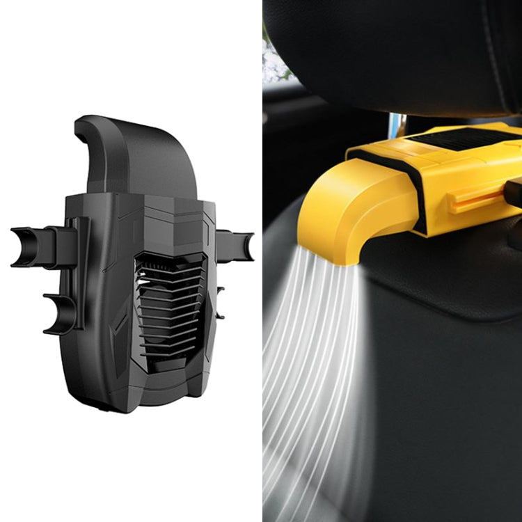 Black car seat back USB fan with grille and mounting clips, compact design