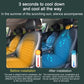 Installed car seat back fan with blue airflow effect, mounted at seatback