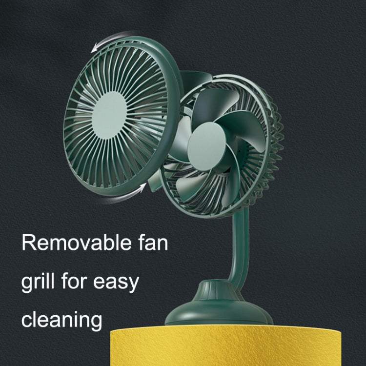 Green mini USB fan with removable front fan grill for easier cleaning