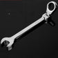 Flexible-head ratchet wrench with 22mm marking on the open-end jaw