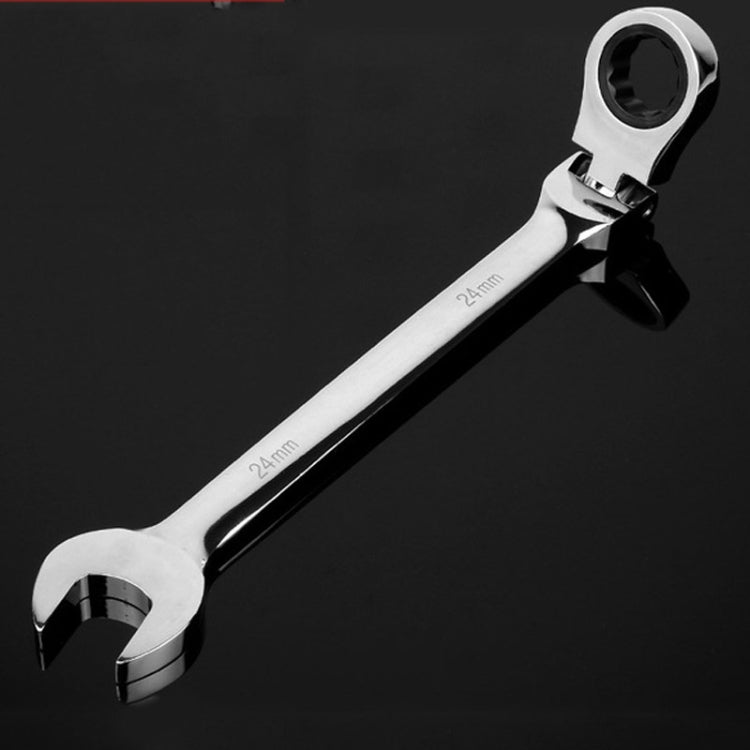 Flexible-head ratchet wrench with 24mm marking on the open-end jaw