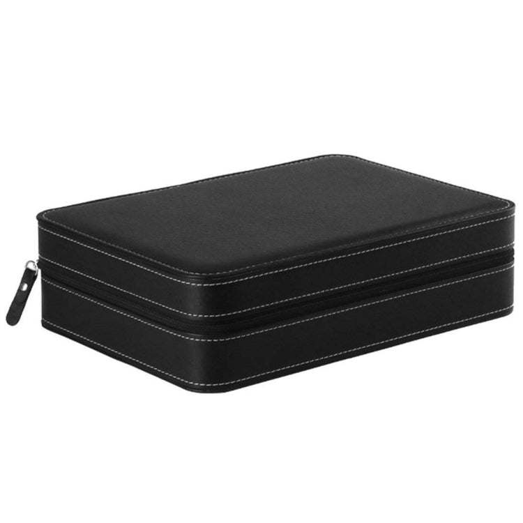 Black PU watch display box with zipper closure and stitched edges