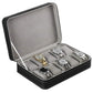 Open PU watch box with gray padding and multiple watch compartments