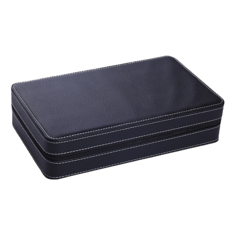 Navy PU watch storage box with zip closure and double-stitched trim
