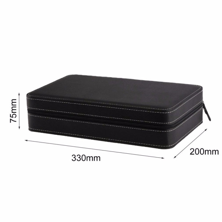 PU watch storage box, 330 x 200 x 75 mm, zipper closure and stitched edges
