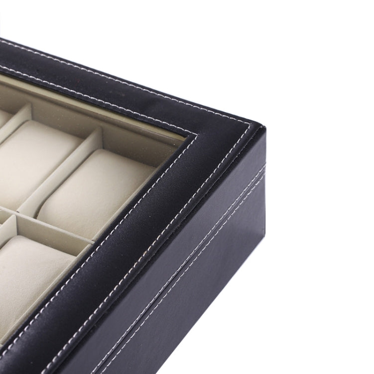 Black PU leather box corner with stitched trim and open inner divider sections