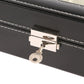 PU leather watch box clasp with silver metal latch and keyring-style handle