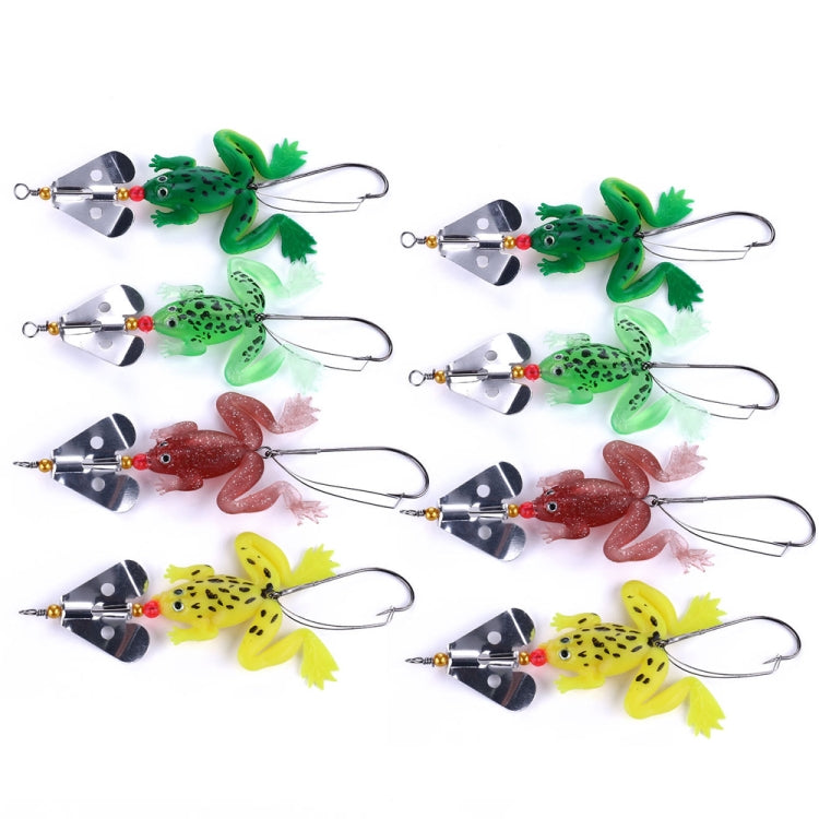 Set of soft frog fishing lures with metal spinner blades and single hooks
