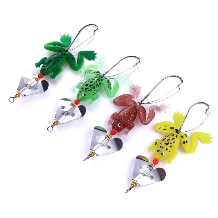 Assorted soft frog fishing lures with glittery bodies and curved single hooks