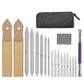 Sketch blending tool set with pouch, beige and white stumps, and purple pen handle.