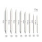 White drawing blending stumps set with size markings and pointed ends, assorted lengths.