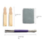 Beige blending stump sticks with small pouch and purple sketch tool pen with metal ends.