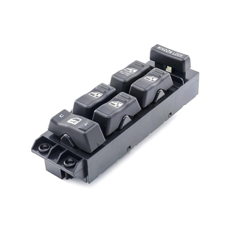 Car window switch replacement kit with six black rocker switches and window-lock button