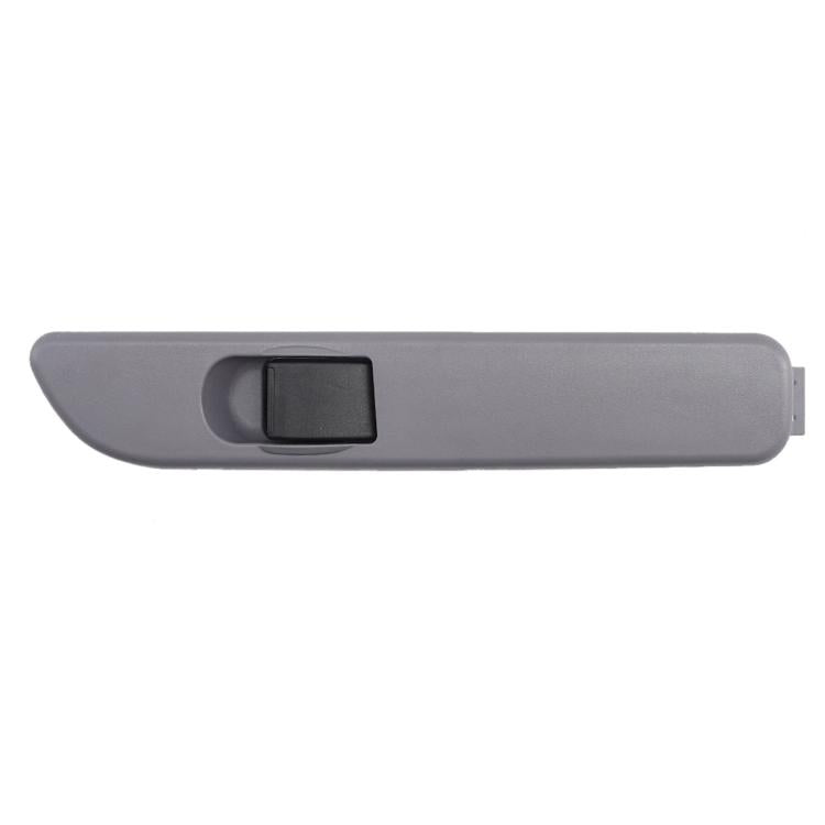 Grey window switch with rectangular black rocker button on side panel.