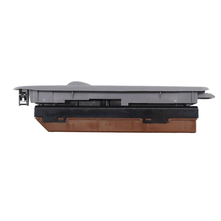 Grey window switch assembly with black base and brown inner module, side view.