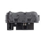 Car power window switch assembly, side view with wiring connectors and tabs
