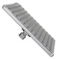 Slim side view of chrome square shower head with wall connection and nozzle panel