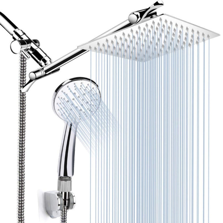 Chrome dual shower set with overhead rain head and handheld spray head