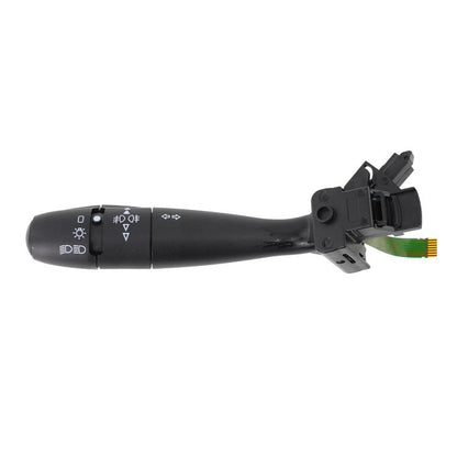 Black turn-signal indicator switch stalk with multi-symbol markings and wiring connector