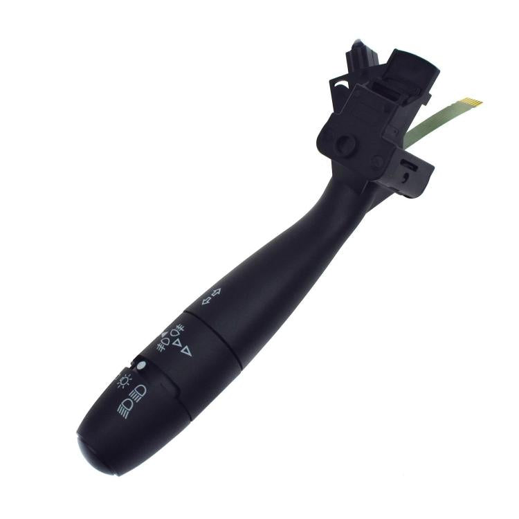 Black indicator switch stalk with head housing and connector clip, angled view