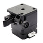 Stepper motor rear view with white connector and black mounting clips