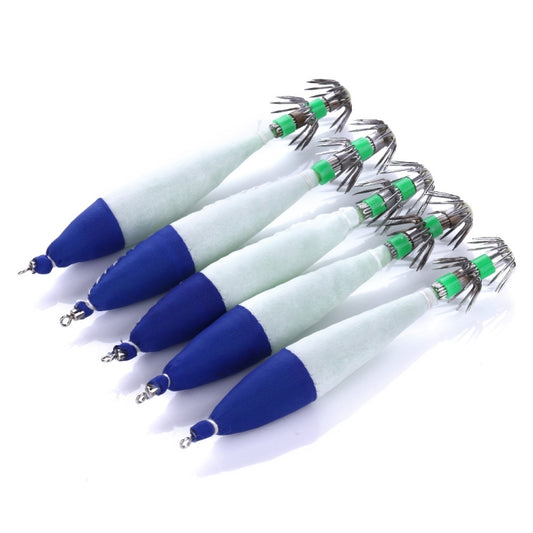 Luminous squid fishing lures set, blue-and-white striped bodies with treble hooks