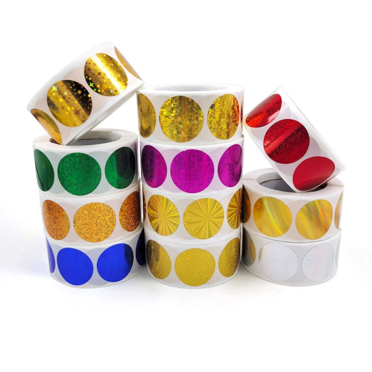 Decorative envelope seal sticker rolls with colorful round holographic designs, 25mm