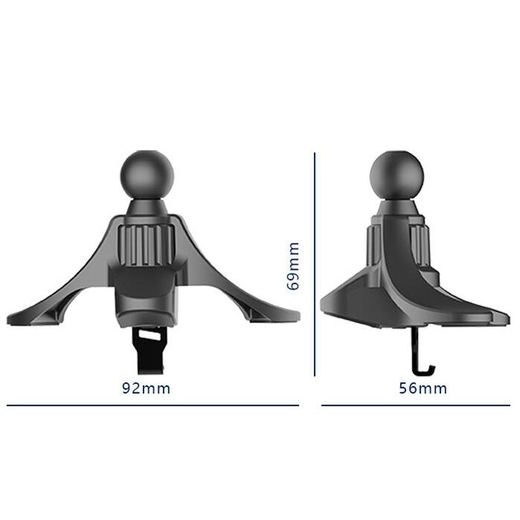 Car phone bracket hook clip with ball head, shown with size measurements