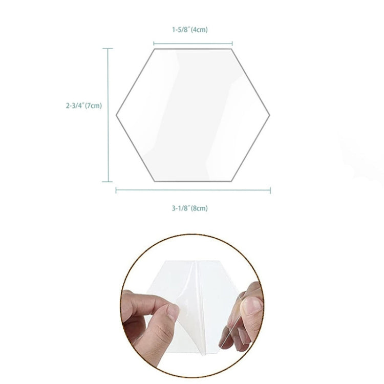 Hexagon acrylic seat card holder with size diagram and held sample