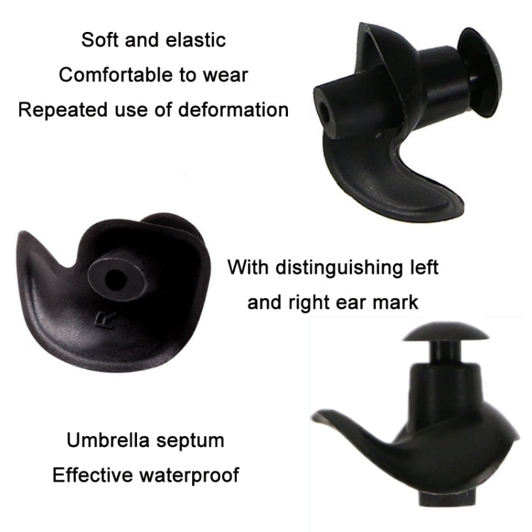 Black silicone spiral earplugs with left/right marks and umbrella septum design.