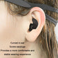 Curved in-ear silicone earplugs with spiral shape and left ear mark.