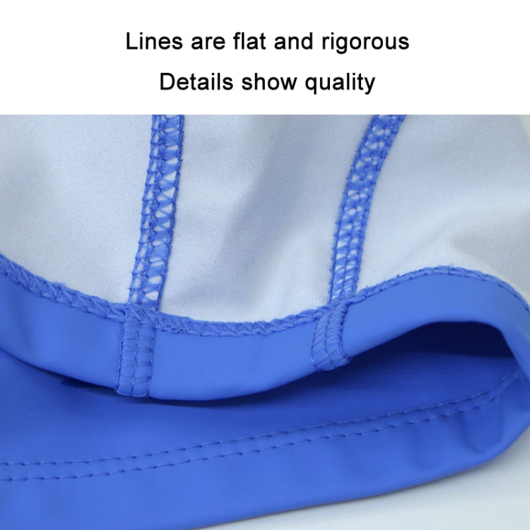 Blue kids waterproof swim cap with stitched edge and elastic seam detail