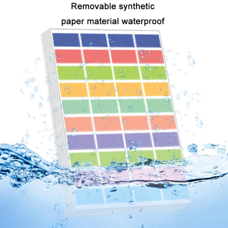 Children's square classification label stickers, colorful grid shown with water splash