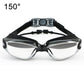 Anti-fog swim goggles with black frame, silver side panels, and tinted lenses