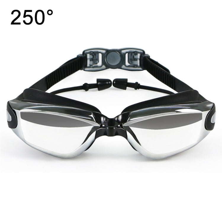 Anti-fog swim goggles with black frame and silver-trim tinted lenses