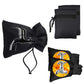 Outdoor faucet frost protection cover set in black fabric with adjustable rope drawstring