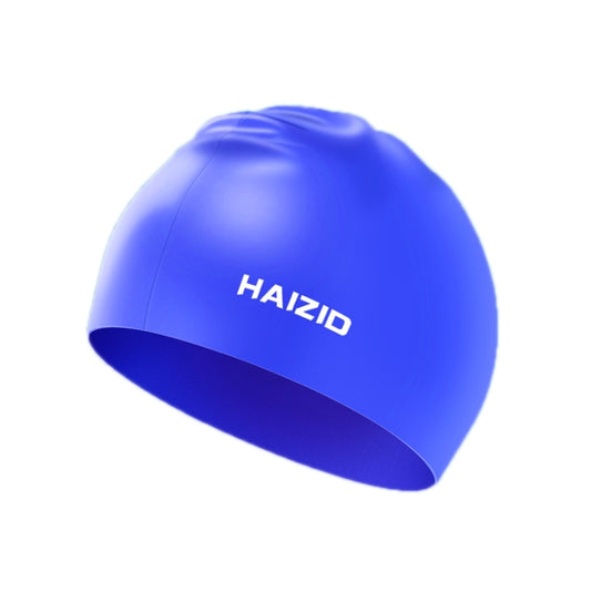 HAIZID silicone waterproof swimming cap, blue, with HAIZID logo on front
