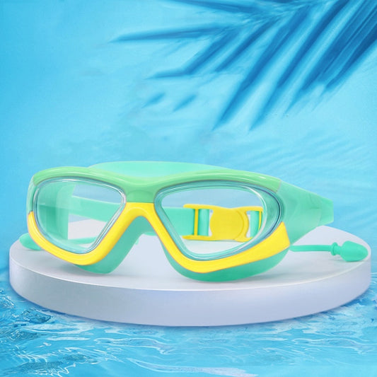 HAIZID children's anti-fog diving goggles, mint green and yellow frame, clear lenses