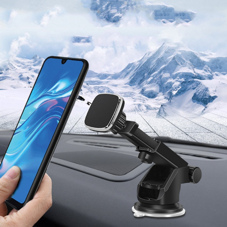 Telescopic magnetic phone holder with suction base, clamped mount on dashboard