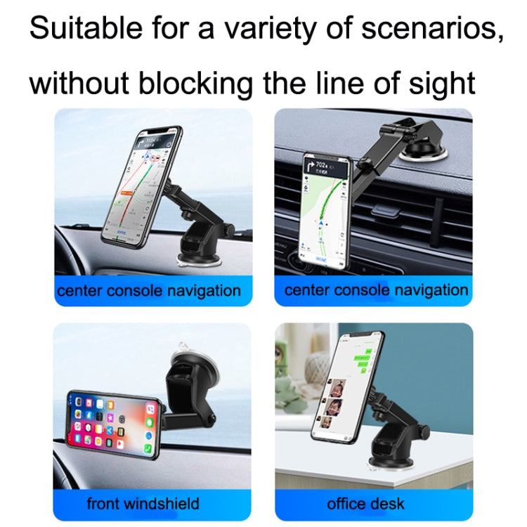Magnetic suction phone bracket shown on dashboard, windshield, and desk mounts