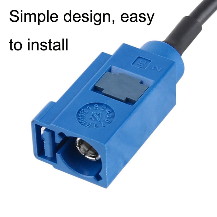 Blue FAKRA-C style interface plug with black cable for GPS antenna amplifier