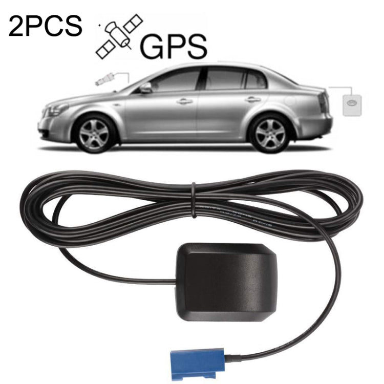 Car GPS signal amplifier kit with black cable, square plastic base, and blue connector.