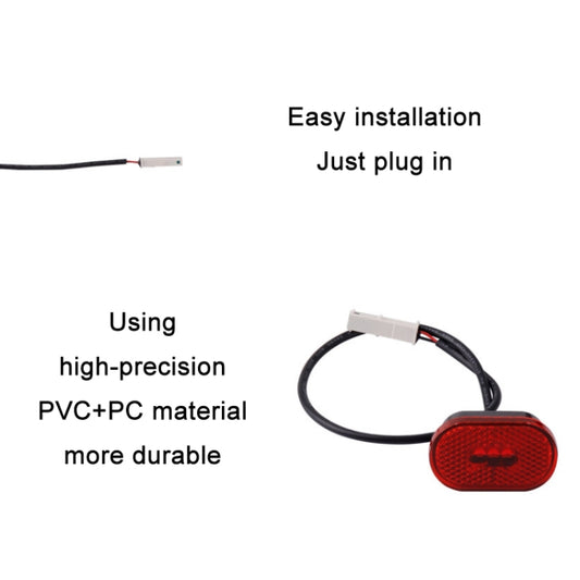 Red electric scooter tail light with cable and plug for connecting to the fender
