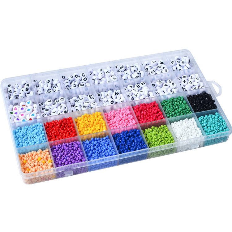 28-grid alphabet bead assortment in clear compartment storage box