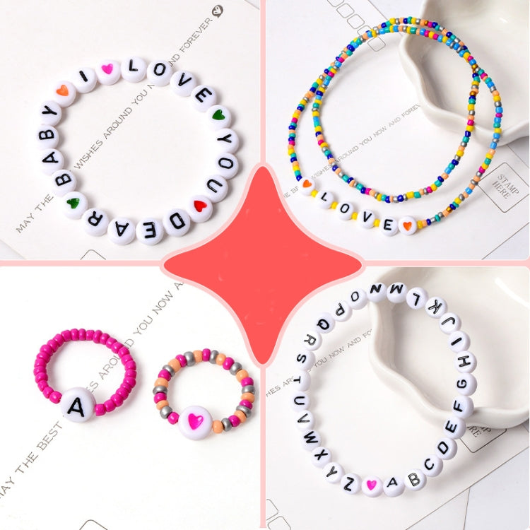 Alphabet letter beads with finished beaded bracelets, colorful heart and star beads