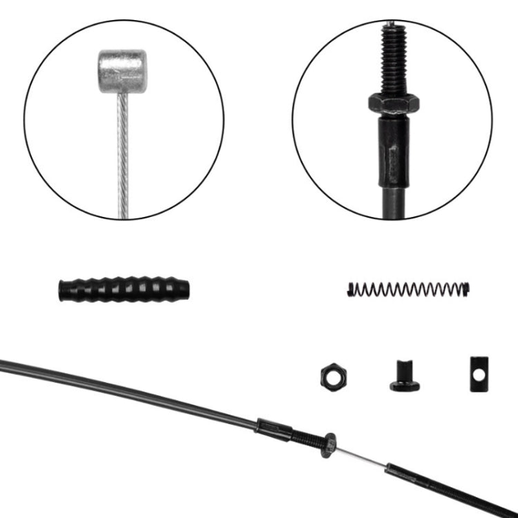 Brake cable assembly with black housing, spring, nut, and connector pieces