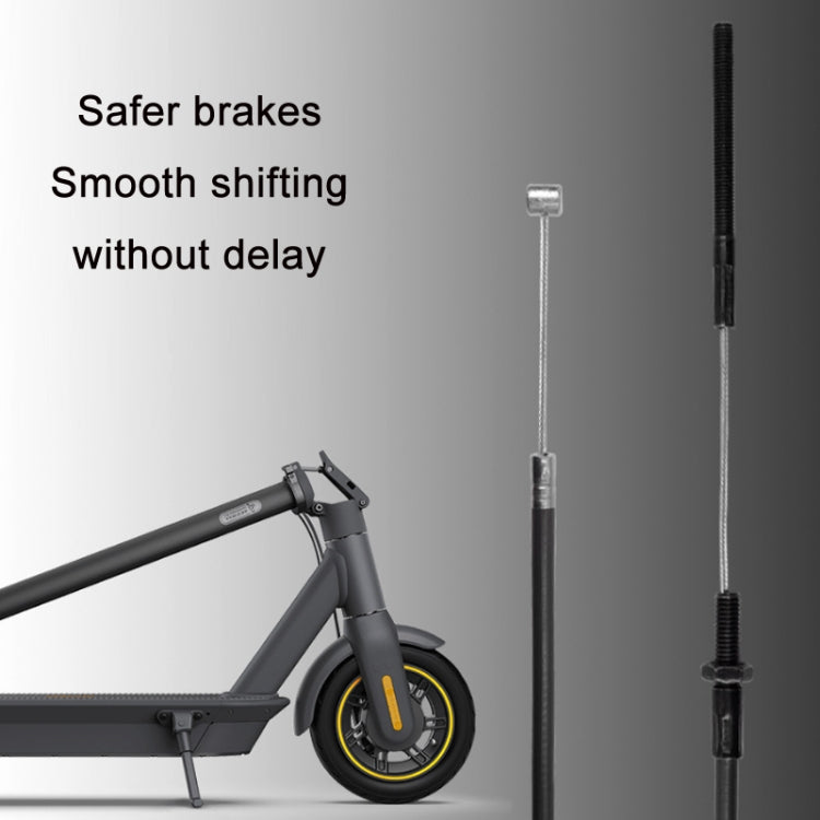 Brake cable for electric scooter with long black cable, metal adjuster, and housing