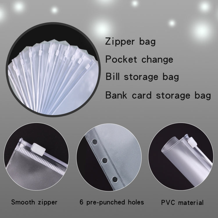 A6 binder budget book with marbled cover, smooth zipper pocket, 6 pre-punched holes