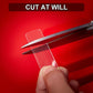 Clear double-sided tape sticker sheet being cut with scissors